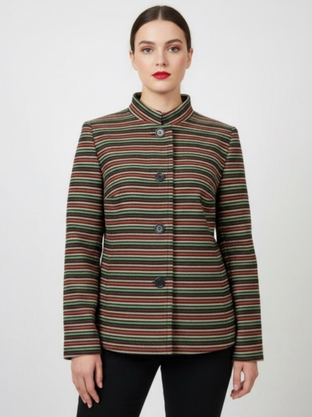Talbots Retro Rainbow Vintage Women’s Petite Mandarin Collar Open Blazer Sz 10P